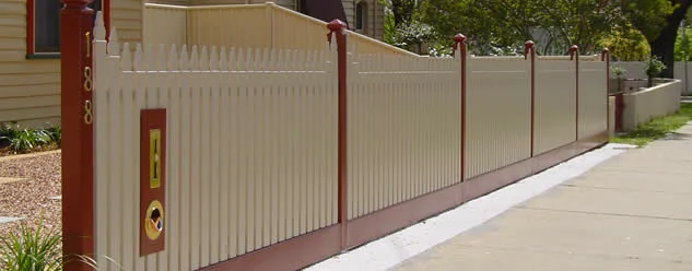 Steel picket fence with letterbox