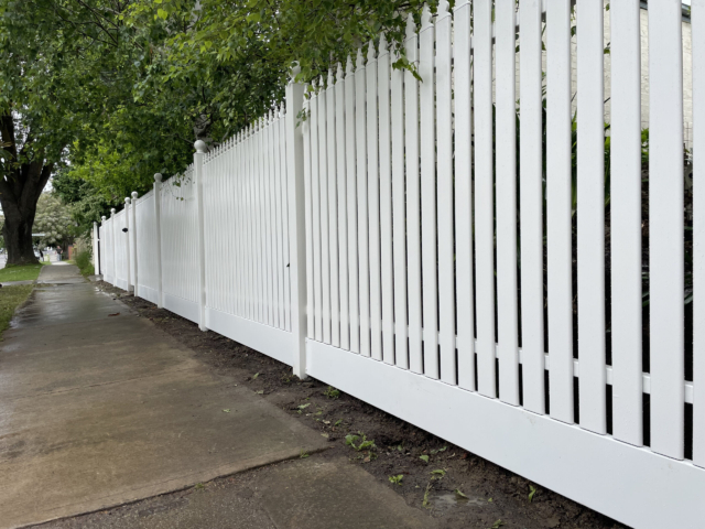 natural white steel picket fence sliding gate - Haven Fencing