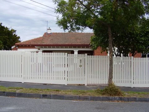 white steel picket fence