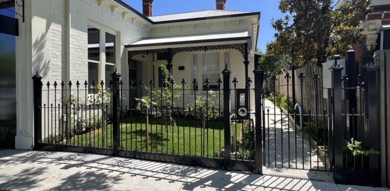 Wrought iron fence and pedestrian gate – Caufield